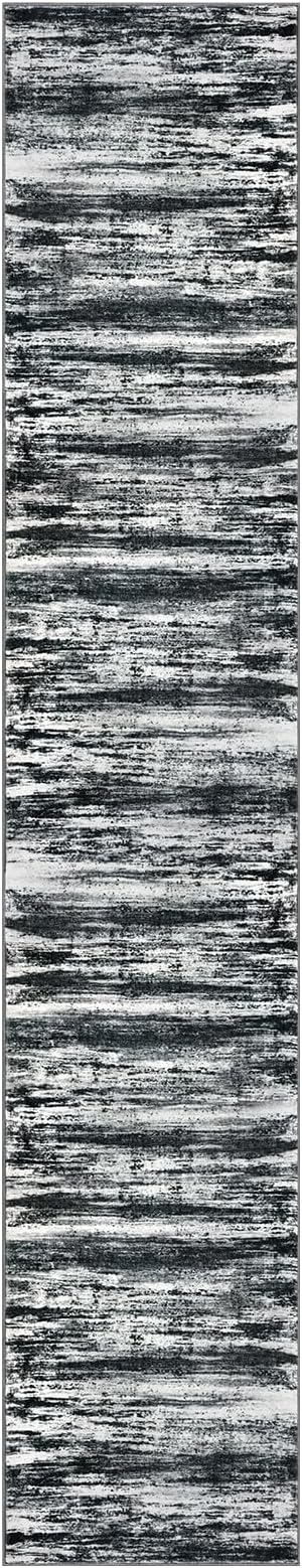 KOZYFLY Modern Abstract Washable Rug Runner 2.6x14 Hallway Rug Runner Non-Slip Soft Kitchen Runner Rugs, Black Navy Blue Grey Striped Carpet for Entryway Bathroom Laundry Room Foyer