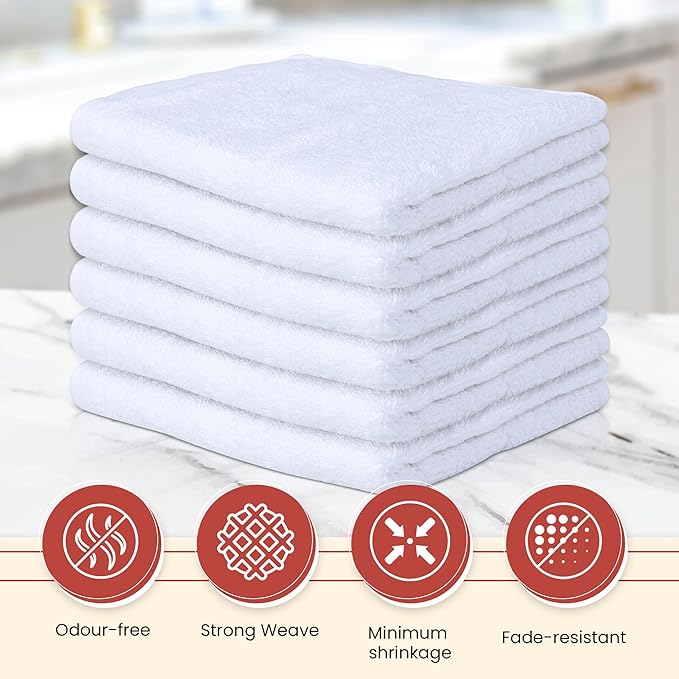 Vintage Vista 100% Cotton Dish Cloths (Pack of 6) - Dish Rags for Washing Dishes - Reusable & Highly Absorbent Kitchen Towels - Kitchen Rags for Christmas - (12" x 16" - White)