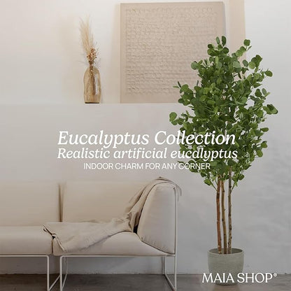 Maia Shop 5ft 11in Artificial Eucalyptus Tree Plant for House, Apartment or Office – Realistic Fake Indoor Plants for Living Room, Kitchen, Bedroom, Entryway or Bathroom – Faux Greenery for Home Décor