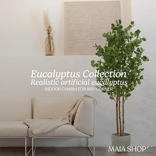Maia Shop 5ft 11in Artificial Eucalyptus Tree Plant for House, Apartment or Office – Realistic Fake Indoor Plants for Living Room, Kitchen, Bedroom, Entryway or Bathroom – Faux Greenery for Home Décor