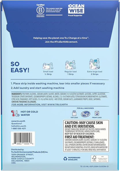 Tru Earth Compact Dry Laundry Detergent - Up to 128 Loads (64 Sheets) - Paraben-Free - Original Eco-Strip Liquidless Detergent, Travel - Fresh Linen | Packaging May Vary