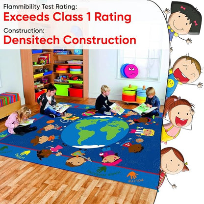 World Character Classroom Rug, 6' x 8'6" Rectangle, Educational Classroom Rug, Kids Learning Play Mat | Area Rug for Bedroom or Playroom