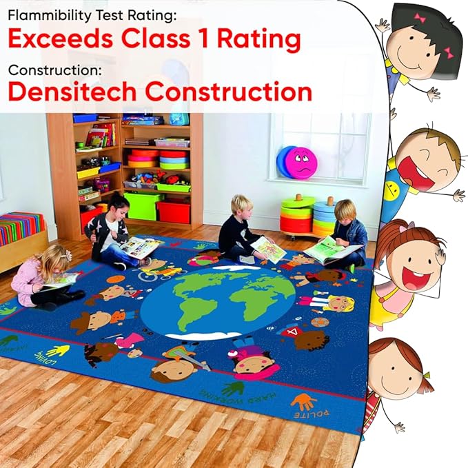 World Character Classroom Rug, 7'6" x 12' Rectangle, Educational Classroom Rug, Kids Learning Play Mat | Area Rug for Bedroom or Playroom
