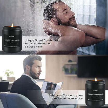 Scented Candles Gifts, Gift for Men, 4 Pack Candles Set, Soy Candle for Home Scented, Birthday Gifts Candle Set for Men Scents of Magnolia Sandalwood/Oak/Amber Patchouli/Leather