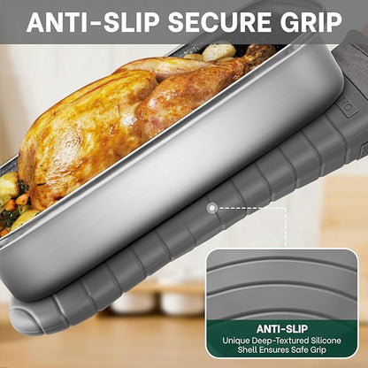 Beneno Premium Silicone Oven Mitts 2-Pack Heat Resistant 500°F, Soft Flexible Non-Slip Grips, BPA-Free & Waterproof Oven Mitts with Comfortable Cotton Lining for Baking, Grilling, Cooking, 7"x13" Gray