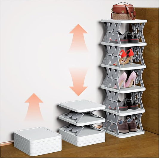 Shoe Rack, 6 Tier Small Shoe Organizer Without Assembly, Foldable Shoe Rack for Entryway, Front Door Entrance, Bedroom, Small Spaces, White