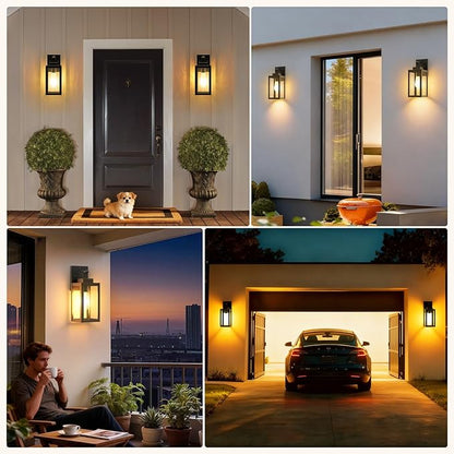 2-Pack Motion Sensor Outdoor Wall Light Fixtures, Modern Black Dusk to Dawn Porch Light Lantern with 3 Modes, Waterproof Exterior Lighting for House, Patio, Garage, Front Door