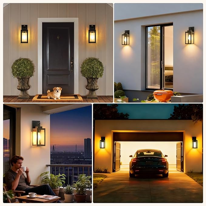 2-Pack Motion Sensor Outdoor Porch Lights, Vintage Black-Gold Dusk to Dawn Exterior Lighting Fixtures, Waterproof Wall Sconces with 3 Modes for House, Yard, Garage, Garden