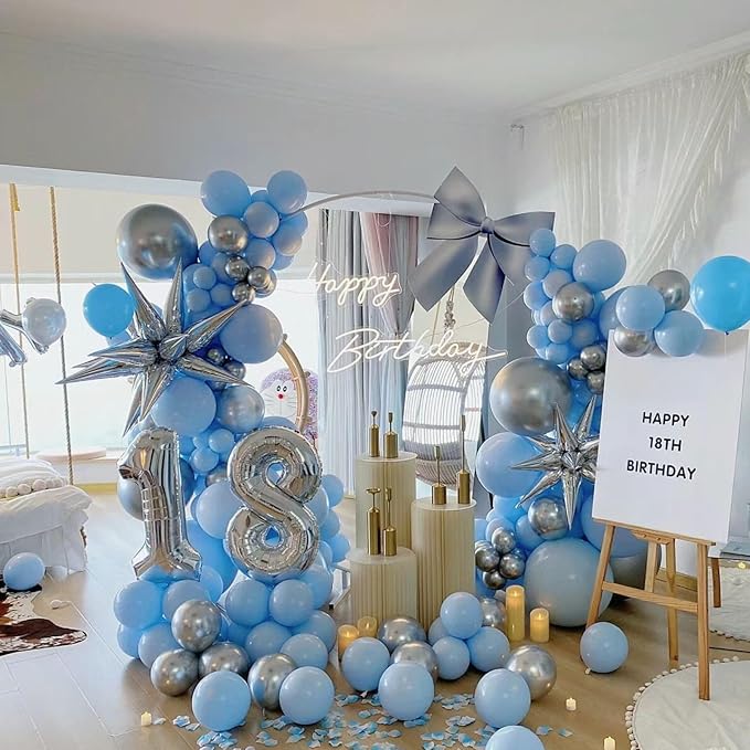 60pcs Blue & White Balloons - 12in Metallic Blue Pearl Confetti Latex - Boys Birthday, Baby Shower, Wedding Decorations