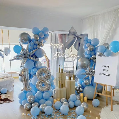 60pcs Blue & White Balloons - 12in Metallic Blue Pearl Confetti Latex - Boys Birthday, Baby Shower, Wedding Decorations