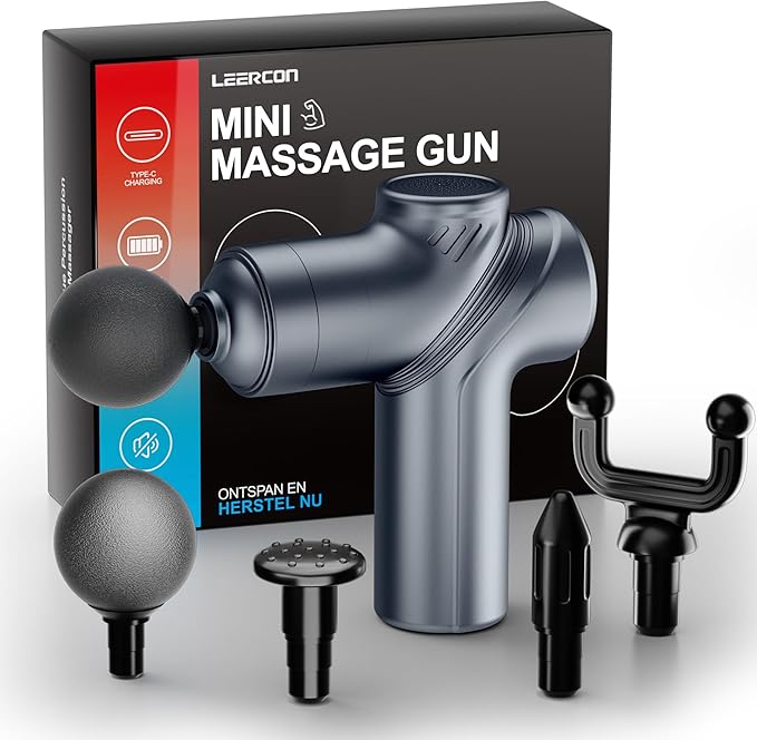 Massage Gun Deep Tissue,Small Travel Percussion Massage Gun with 4 Massage Heads 6 Speeds for Relieving Muscle Soreness for Office Gifts（Blue）