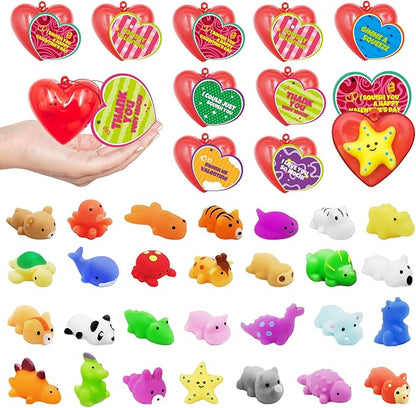 28 Pack Valentines Day Gifts for Kids, Mochi Squishies Party Favor Set with Valentines Greeting Cards for Kids Valentine School Gifts Prize Classroom Exchange Gift Set