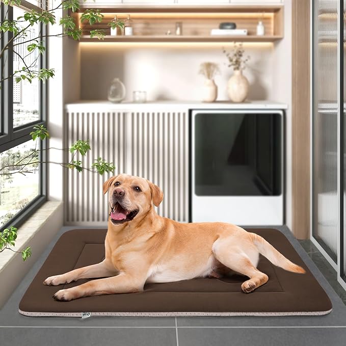 JoicyCo Extra Large Dog Bed Soft Dog Crate Pad Mat, 48 in Non-Slip Bottom Washable Dog Sleeping Mattress Pet Beds Cat Bed Kennel Pad, Dark Brown
