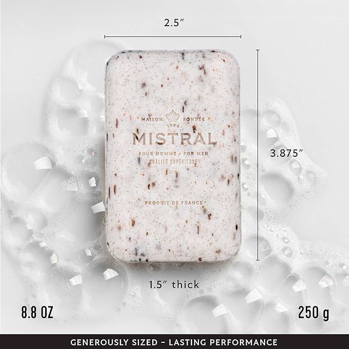 Mistral Mezcal Lime Luxury Bar Soap for Men | Men’s Natural Soap Bar | Paraben, Phthalates Free | Moisturizing & Triple-Milled Natural Soap for Men - Made in France | Large, 8.8 oz