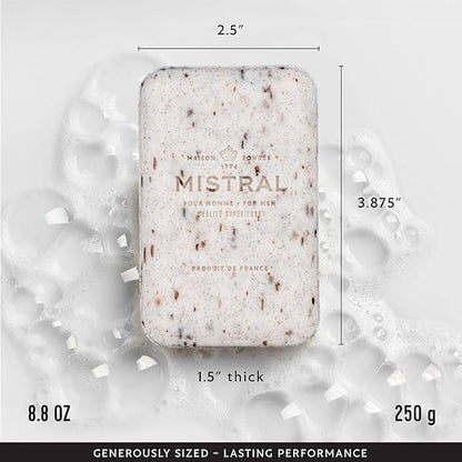 Mistral Mezcal Lime Luxury Bar Soap for Men | Men’s Natural Soap Bar | Paraben, Phthalates Free | Moisturizing & Triple-Milled Natural Soap for Men - Made in France | Large, 8.8 oz
