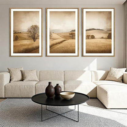 BINCUE Framed Countryside Wall Art Rustic Village Wall Decor Farmhouse Landscape Art Print for Living Room Bedroom Office 16x24 Inches Set of 3