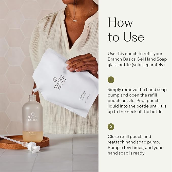 Branch Basics Gel Hand Soap Refill – 32oz Pouch | Plant & Mineral-Based Formula with Aloe, Chamomile & Meadowfoam Oil | Fragrance-Free, Gentle & Safe for Sensitive Skin