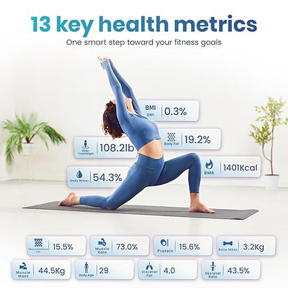 Smart Weight Scale for Body Weight with Mobile App | Tri-Color Breathing Light | Digital Weight Scale for BMI, Body Composition, Muscle & More