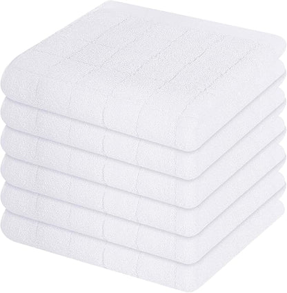 Mordimy 100% Cotton Terry Cloth Dish Cloths, Soft and Absorbent Checkered Dish Towels, Quick Drying Dish Rags for Washing Dishes, 6 Pack, 12 x 12 Inches, White