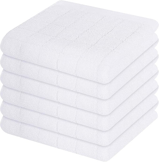 Mordimy 100% Cotton Terry Cloth Dish Cloths, Soft and Absorbent Checkered Dish Towels, Quick Drying Dish Rags for Washing Dishes, 6 Pack, 12 x 12 Inches, White