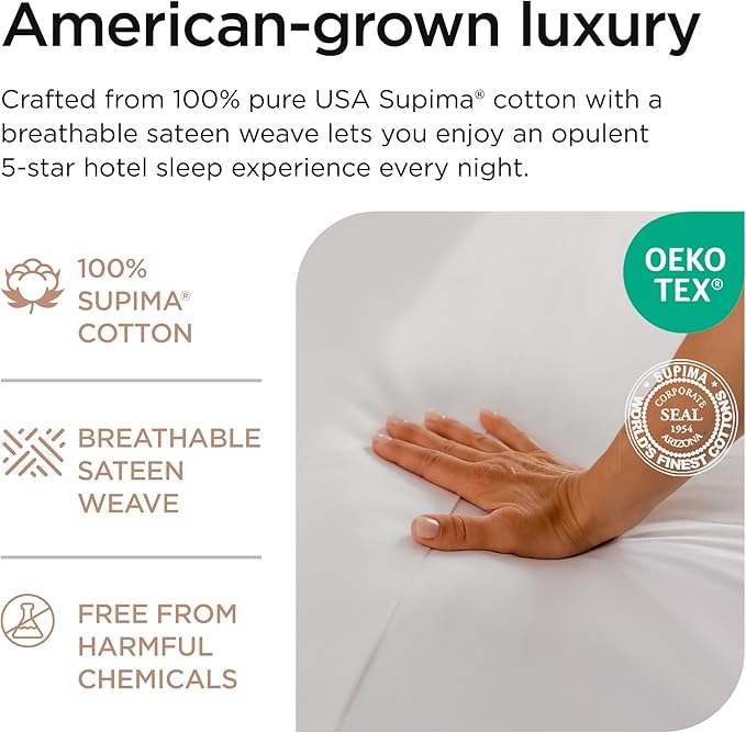 Threadmill Supima Cotton Sheets Queen | 656 Thread Count Queen Sheets for Queen Mattress | 4 Piece Luxury Bed Sheets | Sateen Weave Hotel Quality Sheets with Elasticized Deep Pocket| White Sheets