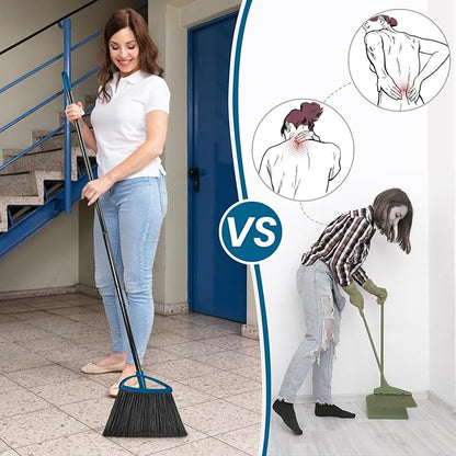 MAVRIZ 3 Pack Heavy Duty Broom Outdoor with 60" Long Handle Stiff Bristle Kitchen Broom for Sweeping Indoor Angle Broom for Floors, Shop Restaurant Garage Patio