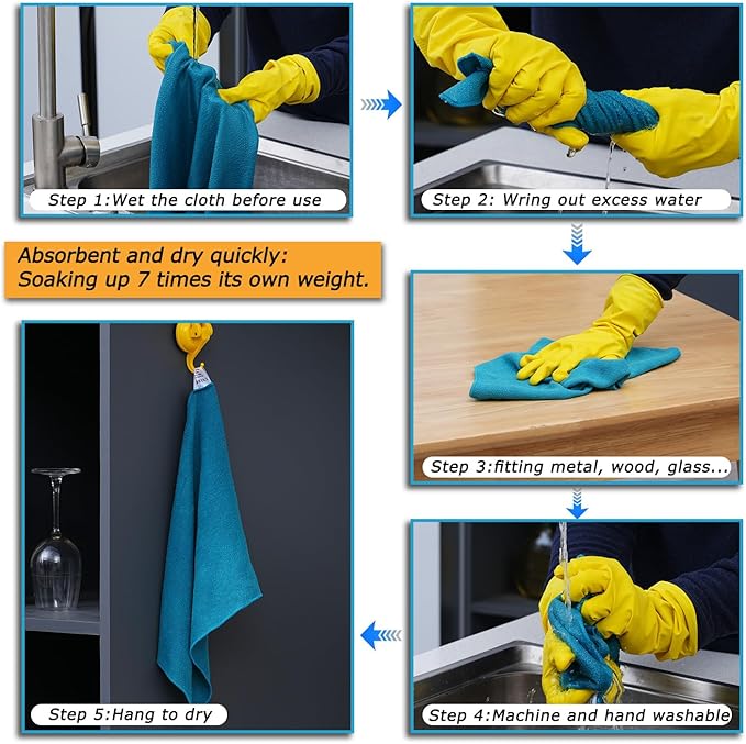 Microfiber Cleaning Cloths for House;Reusable Cleaning Towels Rags for Kitchen;Washable Lint Free,Streak Free,Non-Abrasive,Pack of 6;16"x12"