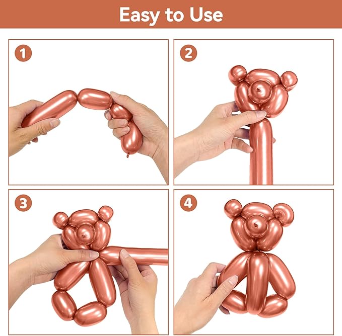 Metallic Rose Gold Long Balloons Premium 260 Twisting Animals Magic Balloons for Birthday Kids Wedding Party Supply 100pcs