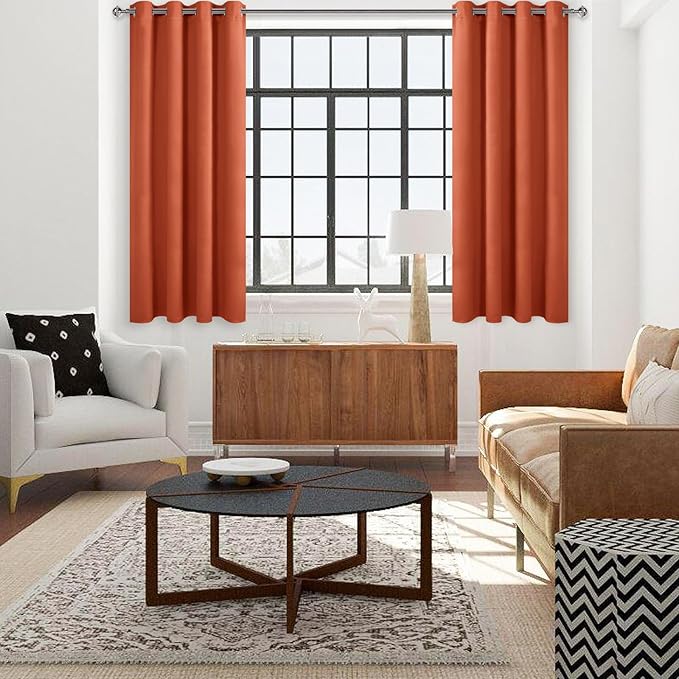 DWCN Blackout Curtains for Living Room, Room Drakening Curtain for Bedroom, Solid Thermal Privacy Protection 45 Inch Drapes, Burnt Ochre, W42 x L45 Inch, Set of 2