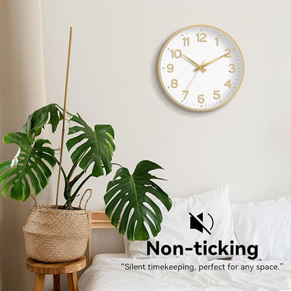 Wall Clock, Silent Wall Clocks Battery Operated 8 Inch-Modern Non Ticking Analog Clock Decorative for Kitchen Office Bathroom Bedroom(Gold)