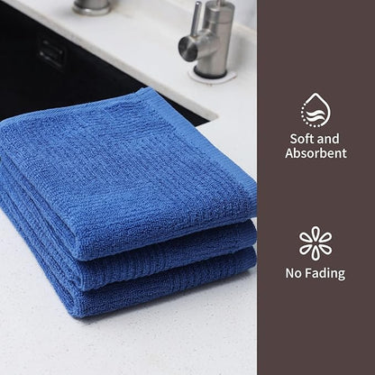 Glynniss Dish Towels for Kitchen, Absorbent Cotton Kitchen Towels for Drying Dishes, Terry Tea Towels for Cleaning Set of 3 (Blue, 16x26)