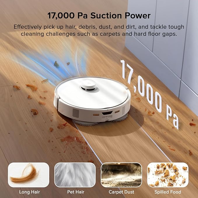 roborock Qrevo Curv S5X Robot Vacuum and Mop, 17000Pa Suction, Zero-Tangling Design, FlexiArm Side Brush, Smart Obstacle Avoidance, Self-Washing & Drying & Emptying for Carpet, Pet Hair, Hard Floor