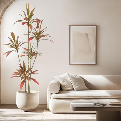 Artificial Cordyline Plant, Indoor Potted Plant, 5 Stems with Black Planter, Suitable for Large Indoor Living Room Decorations, Potted Plants, and Window Display Scenes (Red-6ft)
