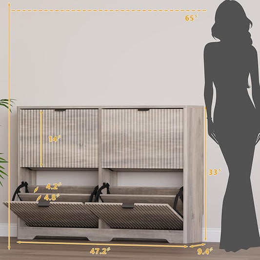 Large Shoe Cabinet for Entryway, Shoe Rack Cabinet with 4 Flip Drawer and Adjustable Shelves for Small Apartment, Foyer