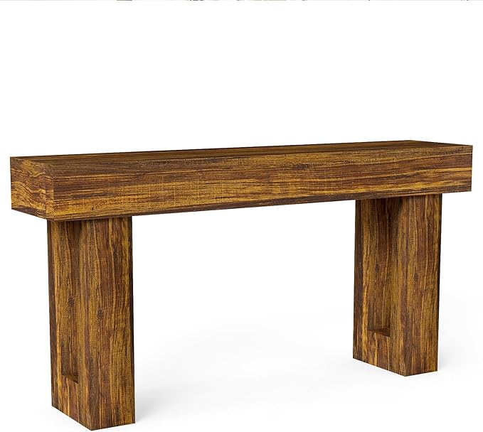Vibe & Dine 63" Entryway Table, Farmhouse 2-Tier Console Table with U-Shaped Base, Narrow Long Wood Couch Table Behind Sofa for Living Room, Hallway, Foyer, Rustic Brown