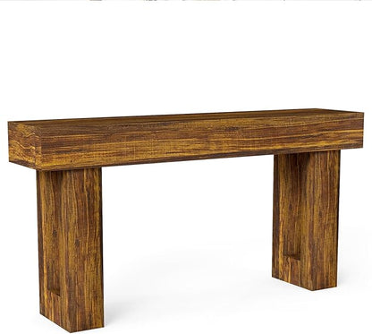 Vibe & Dine 63" Entryway Table, Farmhouse 2-Tier Console Table with U-Shaped Base, Narrow Long Wood Couch Table Behind Sofa for Living Room, Hallway, Foyer, Rustic Brown