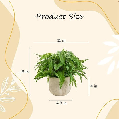 Small Fake Plant 9'' Boston Ferns Potted Artificial Plants in White Boho Embossed Planter Lifelike Faux Plants Greenery Suitable for Home Bedroom Bathroom Office Indoor Outdoor Decor