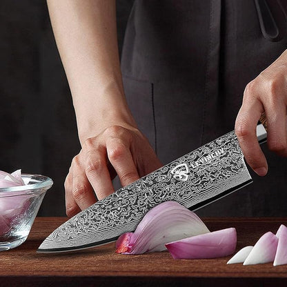 Damascus Chef's Knife 8 inch Professional Handmade Damascus Stainless Steel Kitchen Knife, Superb Edge Retention, Stain & Corrosion Resistant, Ergonomic PAKKA Wood Handle