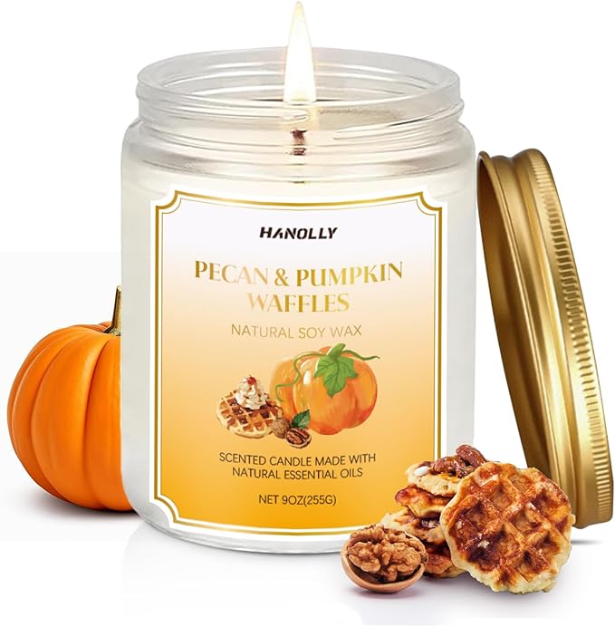 Winter Scented Candles,Pecan & Pumpkin Waffles Scents, 9 oz Scented Candles for Home Soy Candle Wax, Lasting Aromatherapy Candles Gifts for Women Men, Perfect for Creating a Holiday Ambiance