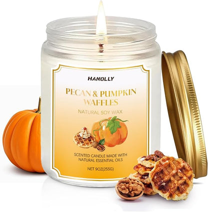 Winter Scented Candles,Pecan & Pumpkin Waffles Scents, 9 oz Scented Candles for Home Soy Candle Wax, Lasting Aromatherapy Candles Gifts for Women Men, Perfect for Creating a Holiday Ambiance