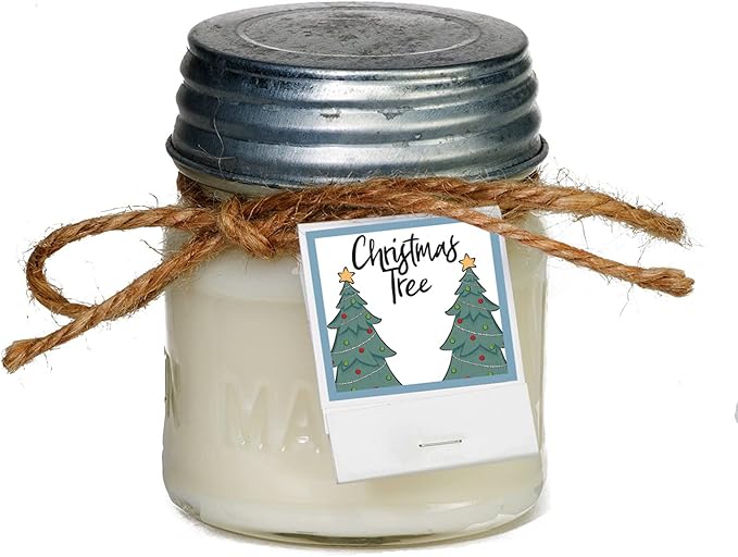 Aira Soy Christmas Candle Gift Set - Organic, Kosher, Vegan in Mason Jar w/Therapeutic Grade Essential Oils - Hand-Poured 100% Soy Candle Wax - No Paraffin - Christmas Tree & Candy Cane - 8 Ounce x 2