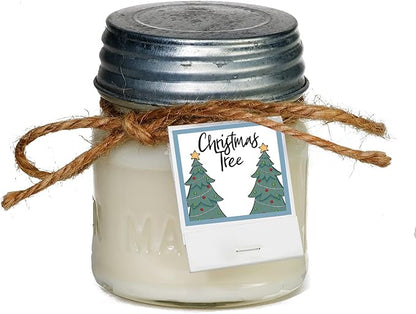 Aira Soy Christmas Candle Gift Set - Organic, Kosher, Vegan in Mason Jar w/Therapeutic Grade Essential Oils - Hand-Poured 100% Soy Candle Wax - No Paraffin - Christmas Tree & Candy Cane - 8 Ounce x 2