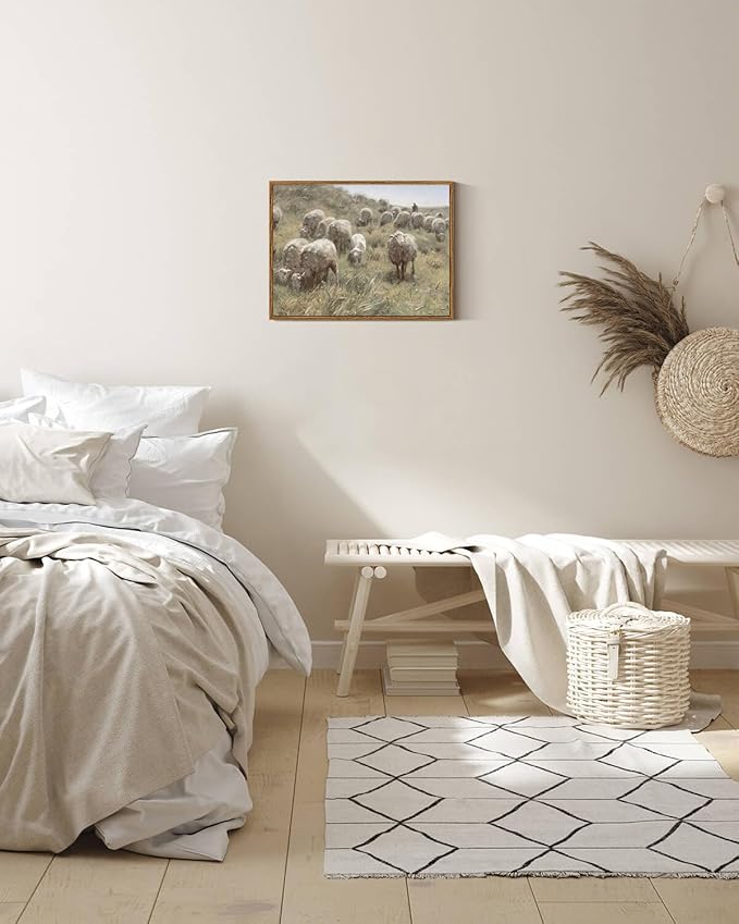 InSimSea Framed Canvas Wall Art Vintage Decor, Sheep on the Dunes Wall Pictures Farmhouse Decor Wall Art, Large Wall Art Living Room Decoration, Bathroom Bedroom Office, 12"x16"
