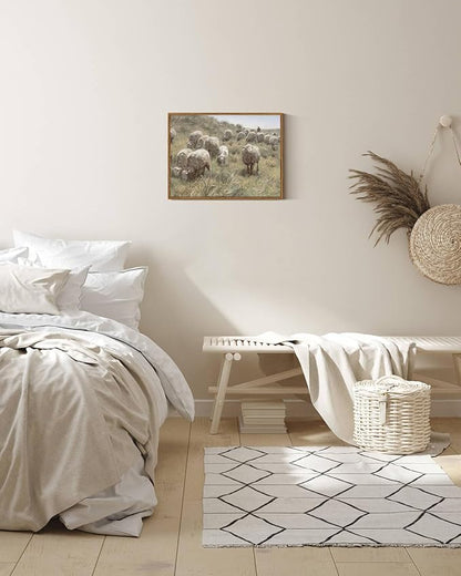 InSimSea Framed Canvas Wall Art Vintage Decor, Sheep on the Dunes Wall Pictures Farmhouse Decor Wall Art, Large Wall Art Living Room Decoration, Bathroom Bedroom Office, 12"x16"