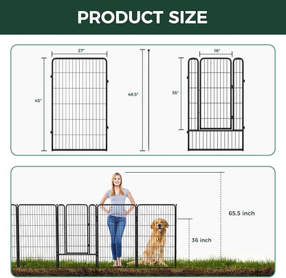 FXW Garden Fence Outdoor for The Yard – 45in(H) x 109.4ft(L) Heavy Duty Metal Animal Barrier for Dog and Rabbit, Decorative Dog Fence, 48 Panels, Black