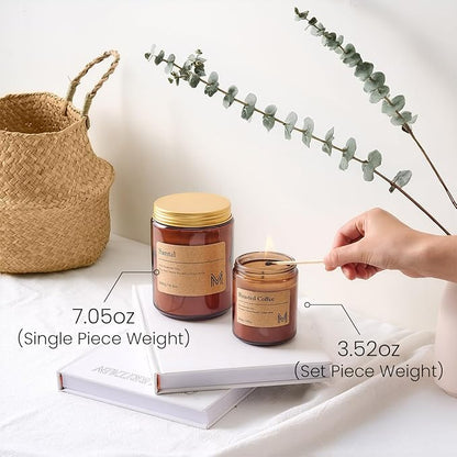 M&SENSE Teakwood Intense Scented Christmas Candle Gift, Aromatherapy Candle Set for Women, Soy Wax Candles Home Scented, Long Lasting Amber Jar Candles Gift for Christmas, Thanksgiving, Holiday