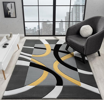 Ultra Soft Area Rug Hand Carved - Modern Abstract Design for Indoor Living Room & Bedroom - Stain Resistant, Easy to Clean - (2'7''x7, Yellow)