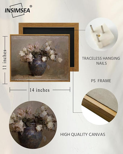 InSimSea Framed Canvas Wall Art Vintage Decor, Home Decor Flower in Pots Canvas Wall Painting Decor, Rustic Farmhouse Decoration, Canvas Prints for Living Room Bedroom Office, 11"x14"