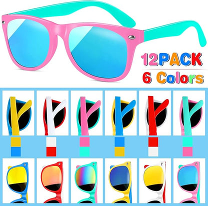 GINMIC Kids Sunglasses Bulk Party Favors, 12Pack Valentines Day Gifts UV 400 Protection Neon Sunglasses for Boys and Girls, Party Favor, Birthday Classroom Goodie Bags Party Supplies.