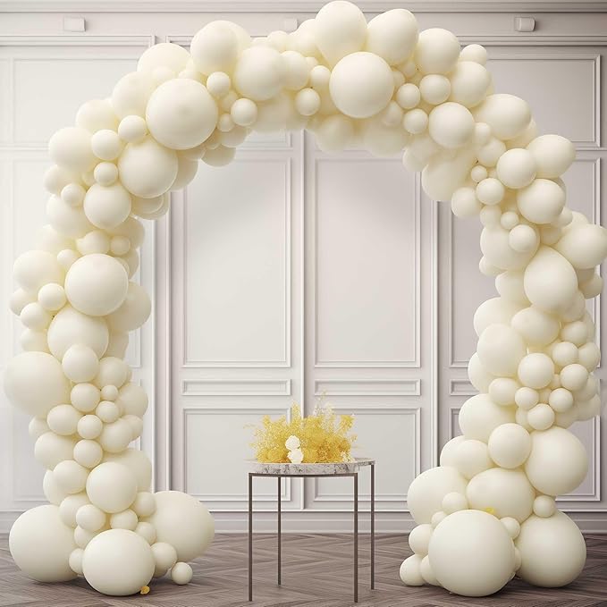 130PCS Ivory White Balloons, Latex Balloons Different Sizes 18/12/10/5 Inch, Helium Balloons with Ribbon, Party Balloon for Birthday Wedding Graduation Anniversary Baby Shower Decoration